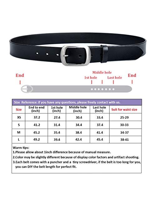 Vonsely Soft Wide Leather Belt for Jeans Shorts, Leather Belt with Metal Buckle