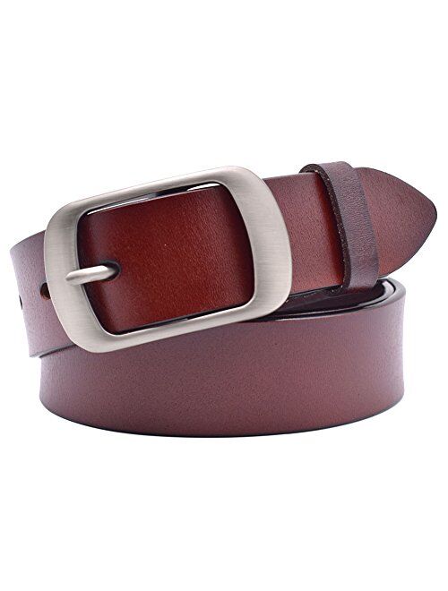 Vonsely Soft Wide Leather Belt for Jeans Shorts, Leather Belt with Metal Buckle