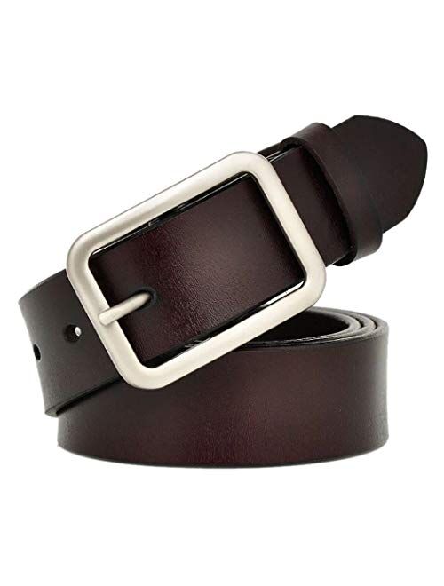 Vonsely Soft Wide Leather Belt for Jeans Shorts, Leather Belt with Metal Buckle