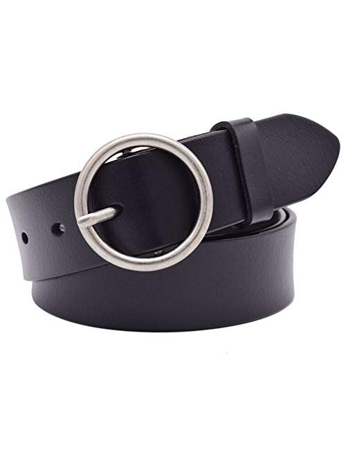 Vonsely Soft Wide Leather Belt for Jeans Shorts, Leather Belt with Metal Buckle