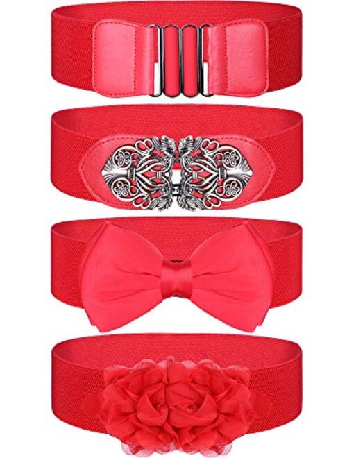 4 Pieces Women Vintage Waist Belt Elastic Stretch Retro Cinch Belt Waistband for Jeans Pants Dresses