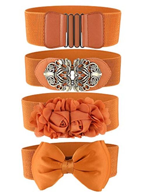 4 Pieces Women Vintage Waist Belt Elastic Stretch Retro Cinch Belt Waistband for Jeans Pants Dresses