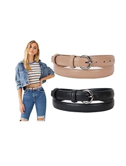 2 Pack Womens Skinny Leather Belt SUOSDEY Solid Color Waist Belt with Pin Buckle for Jeans Dress Pants Christmas Gift