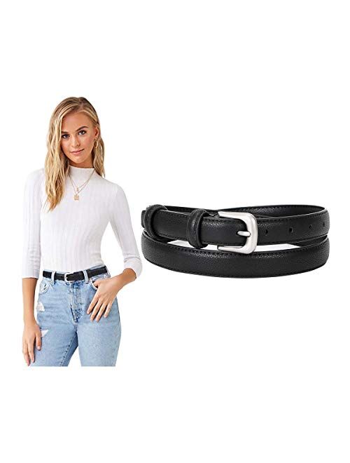 2 Pack Womens Skinny Leather Belt SUOSDEY Solid Color Waist Belt with Pin Buckle for Jeans Dress Pants Christmas Gift