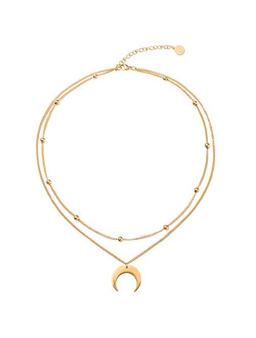 BaubleStar Crescent Pendant Necklace Layering Titanium Chain Choker for Women Girls