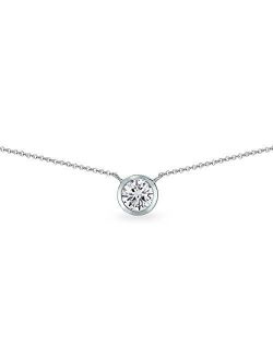 Sterling Silver Genuine or Synthetic Gemstone 6mm Round Solitaire Bezel-Set Dainty Choker Necklace