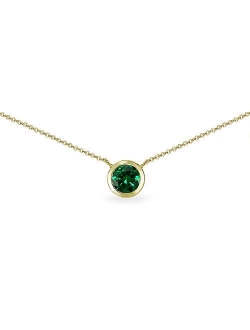 Sterling Silver Genuine or Synthetic Gemstone 6mm Round Solitaire Bezel-Set Dainty Choker Necklace