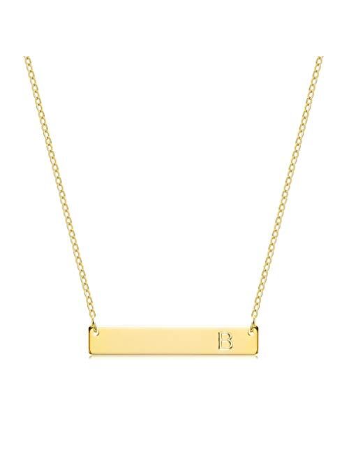 S.J JEWELRY Alphabet 26 A-Z Letter Initial Necklace 14k Gold-Plated Bar Necklace Engraved Name Necklace Personalized Letter Monogram Pendant Necklace for Women Girls