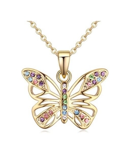 Kiokioa Charm Butterfly Multi-Color Crystal Chain Pendant Necklace Fashion Gift for Teen Girls