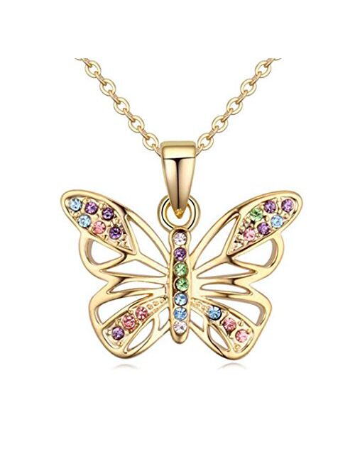 Kiokioa Charm Butterfly Multi-Color Crystal Chain Pendant Necklace Fashion Gift for Teen Girls