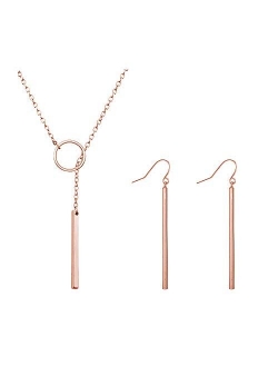 2Pcs Y Pendant Necklace Bar Earring Set Lariat Necklace Long Stick Drop Dangle Earring For Women