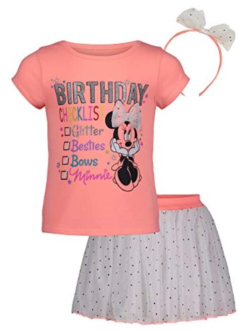 Disney Toddler Girls Minnie Frozen Little Mermaid T-Shirt, Skirt & Headband Set