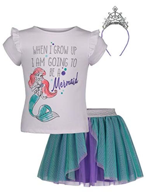 Disney Toddler Girls Minnie Frozen Little Mermaid T-Shirt, Skirt & Headband Set