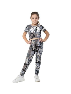 Girls Tops Kids Designer's Camouflage Print Trendy Crop Top Legging Set 7-13 Yr