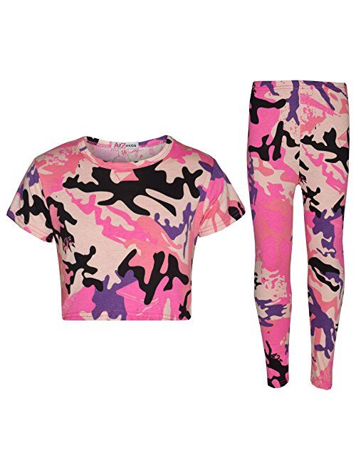 Girls Tops Kids Designer's Camouflage Print Trendy Crop Top Legging Set 7-13 Yr