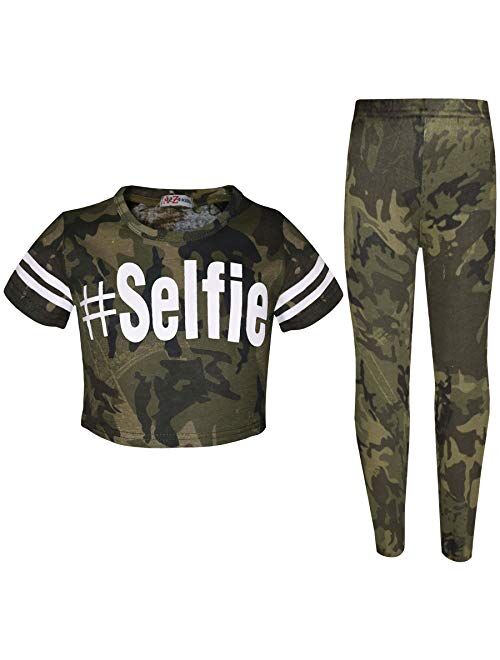 Girls Tops Kids Designer's Camouflage Print Trendy Crop Top Legging Set 7-13 Yr