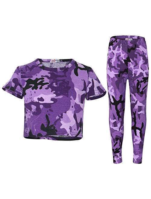 Girls Tops Kids Designer's Camouflage Print Trendy Crop Top Legging Set 7-13 Yr