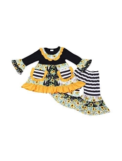 Yawoo Haan Children Girls Ruffle Dress Pants Set 2pcs Boutique Outfits Clothing