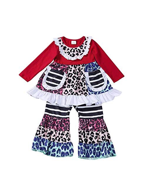 Yawoo Haan Children Girls Ruffle Dress Pants Set 2pcs Boutique Outfits Clothing