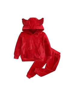 MYGBCPJS 2Pcs Fashion Toddler Baby Girl Velvet Sweatshirt Tops Pant Set Tracksuit