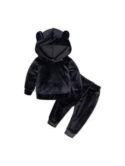 MYGBCPJS 2Pcs Fashion Toddler Baby Girl Velvet Sweatshirt Tops Pant Set Tracksuit