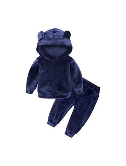 MYGBCPJS 2Pcs Fashion Toddler Baby Girl Velvet Sweatshirt Tops Pant Set Tracksuit