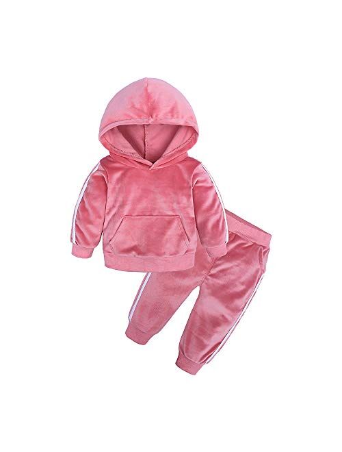 MYGBCPJS 2Pcs Fashion Toddler Baby Girl Velvet Sweatshirt Tops Pant Set Tracksuit