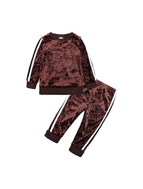 MYGBCPJS 2Pcs Fashion Toddler Baby Girl Velvet Sweatshirt Tops Pant Set Tracksuit