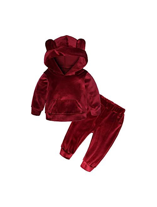 MYGBCPJS 2Pcs Fashion Toddler Baby Girl Velvet Sweatshirt Tops Pant Set Tracksuit