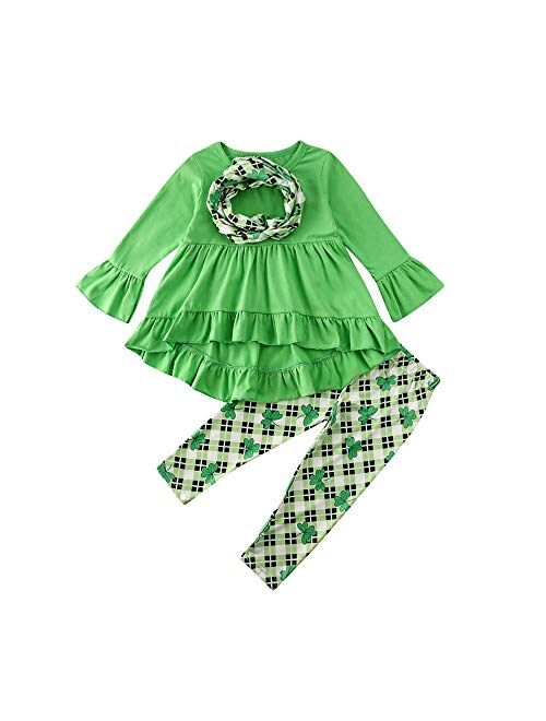 Toddler Baby Girls Christmas Outfits Long Sleeve Snowman Tops Dress+Snowflake Leggings Pants Scarf Clothes Set