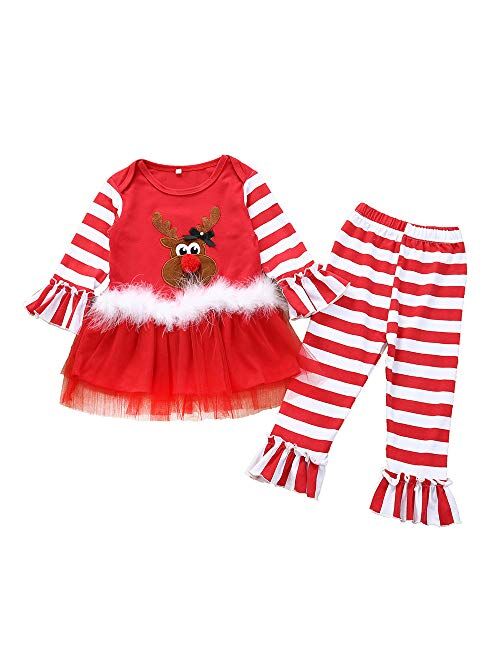 Toddler Baby Girls Christmas Outfits Long Sleeve Snowman Tops Dress+Snowflake Leggings Pants Scarf Clothes Set