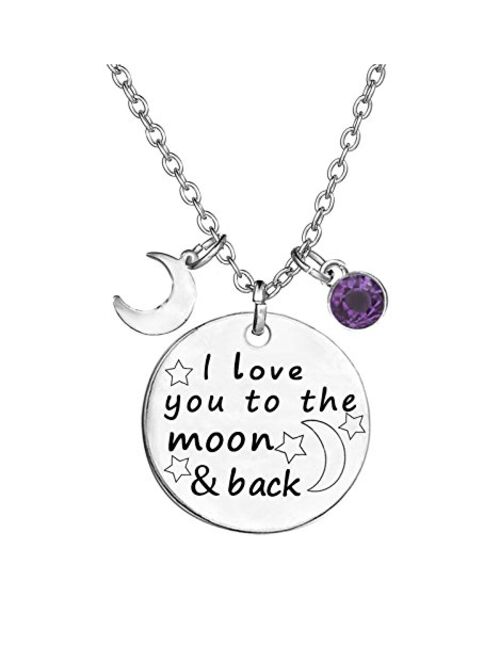 TISDA Birthstone Crystals Necklace,I Love You to The Moon and Back Jewelry Necklace