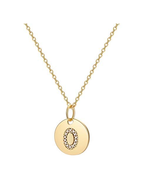 Initial Necklace Dainty Round Disc Letters Alphabet Pendant Necklace 14K Real Gold Plated Personalized Pendant Necklace for Women