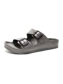 FUNKYMONKEY Men's Comfort Slides Double Buckle Adjustable EVA Flat Sandals