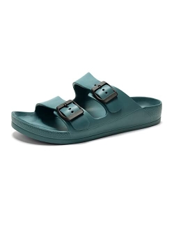 FUNKYMONKEY Men's Comfort Slides Double Buckle Adjustable EVA Flat Sandals