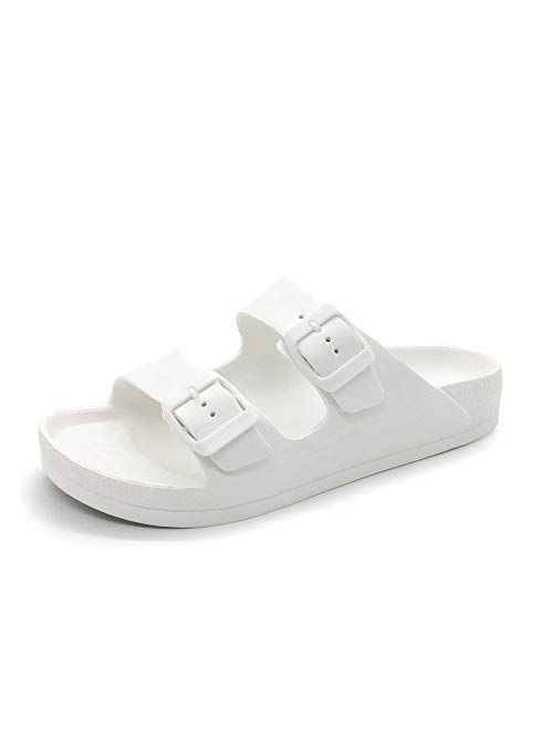 FUNKYMONKEY Men's Comfort Slides Double Buckle Adjustable EVA Flat Sandals