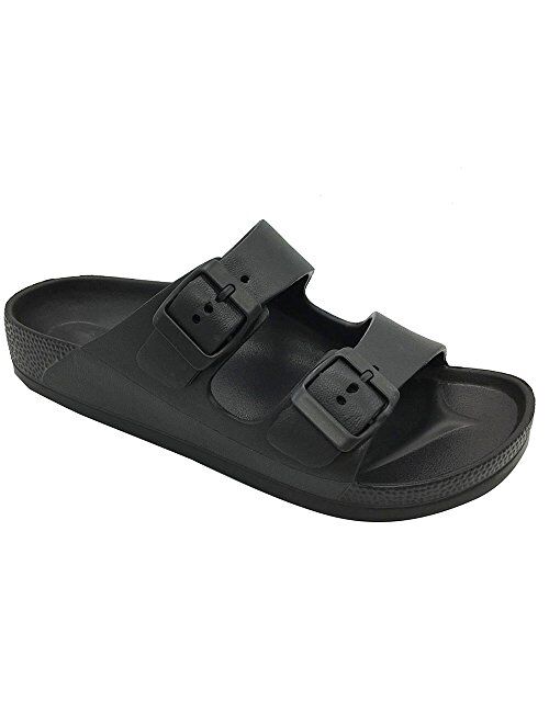 FUNKYMONKEY Men's Comfort Slides Double Buckle Adjustable EVA Flat Sandals