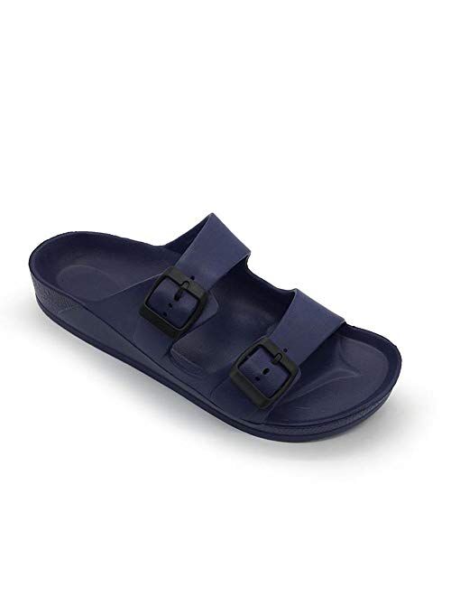 FUNKYMONKEY Men's Comfort Slides Double Buckle Adjustable EVA Flat Sandals