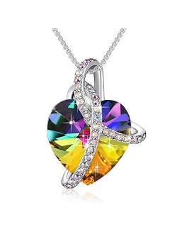 PLATO H Wrapped Heart Necklace Crystals from Swarovski for Women Girl Pendant with Elegant Box Dainty Anniversary Jewelry