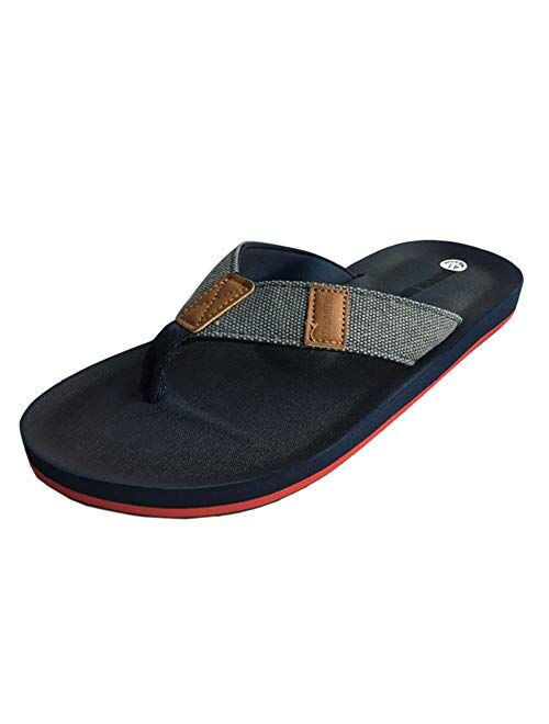 URBANFIND Men's Flip Flops Canvas Thong Sandals Flat Slide On TPR Non Slip Slippers