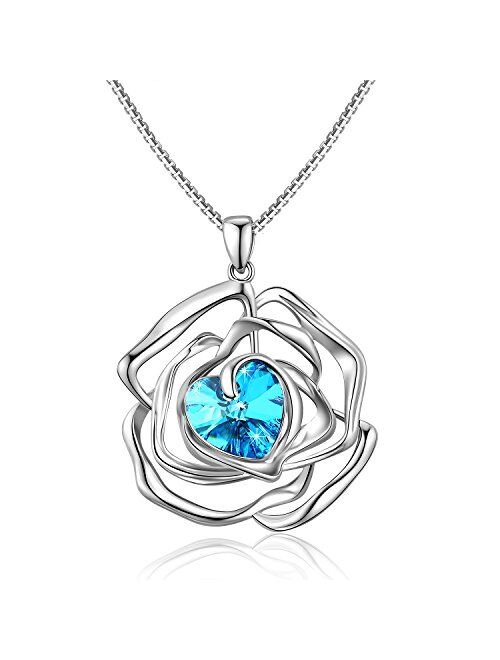 Menton Ezil "Rose Lover Swarovski Necklace 18K White Gold Flower Pendant Fashion Jewlery - Gift of Love