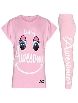 Kids Girls Tops Designer's Looking Awesome Print T Shirt & Legging Set 5-13 Year