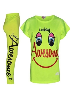 Kids Girls Tops Designer's Looking Awesome Print T Shirt & Legging Set 5-13 Year