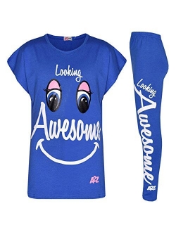 Kids Girls Tops Designer's Looking Awesome Print T Shirt & Legging Set 5-13 Year