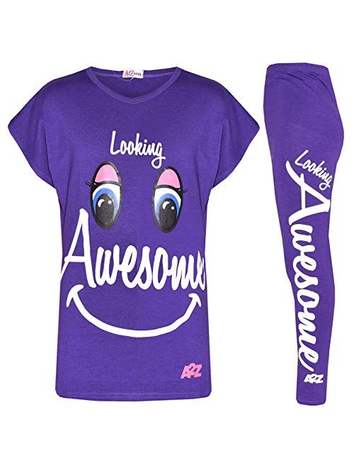 Kids Girls Tops Designer's Looking Awesome Print T Shirt & Legging Set 5-13 Year