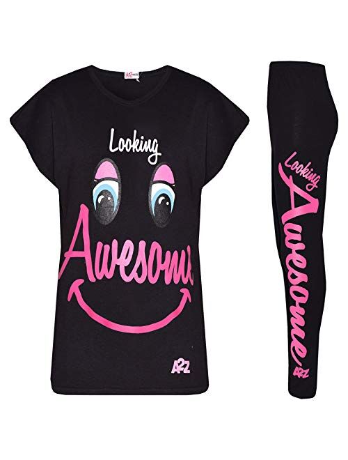 Kids Girls Tops Designer's Looking Awesome Print T Shirt & Legging Set 5-13 Year