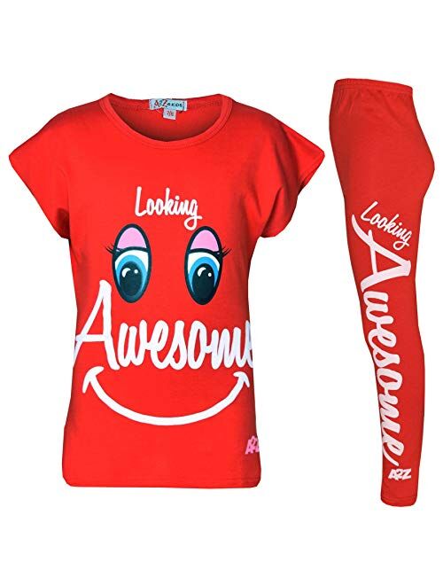 Kids Girls Tops Designer's Looking Awesome Print T Shirt & Legging Set 5-13 Year