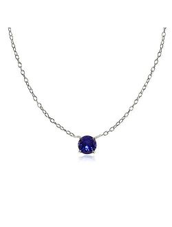 Ice Gems Sterling Silver Small Dainty Round Genuine, Simulated Gemstone or Cubic Zirconia Choker Necklace