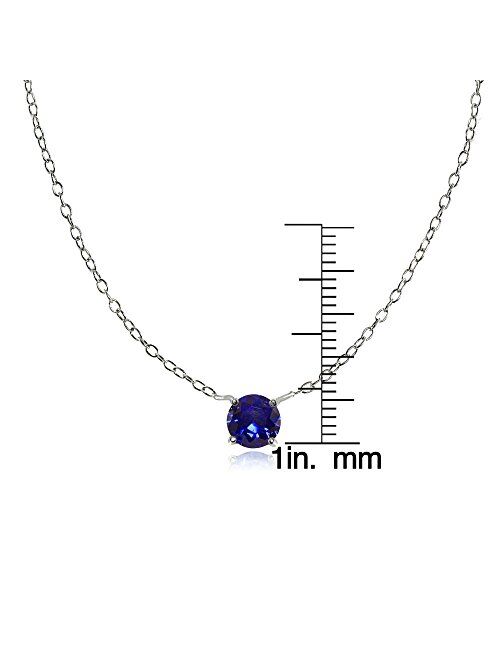 Ice Gems Sterling Silver Small Dainty Round Genuine, Simulated Gemstone or Cubic Zirconia Choker Necklace