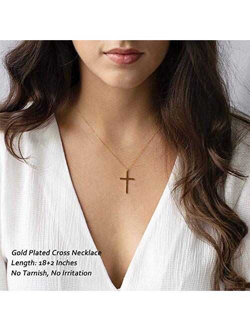 M MOOHAM Cross Necklace for Women, Dainty Gold Plated Cross Pendant Necklace Sideways Cross Choker Layered Cross Necklace for Women Girls